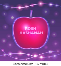 Rosh hashanah holiday greeting vector abstract illustration with apple and light.