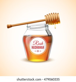 Rosh Hashanah holiday.  Shana Tova Jewish Happy New Year isolated icon of honey. Vector illustration. EPS 10