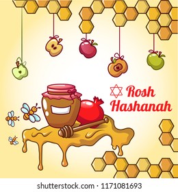 Rosh hashanah honey concept background. Cartoon illustration of rosh hashanah honey vector concept background for web design