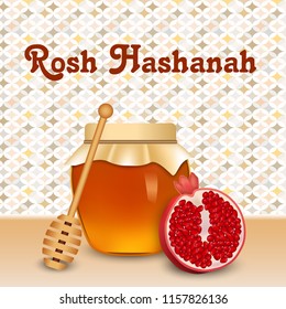 Rosh hashanah honey pomegranate concept background. Realistic illustration of rosh hashanah honey pomegranate vector concept background for web design