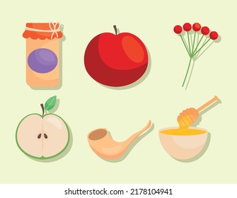 rosh hashanah icon collection on green background