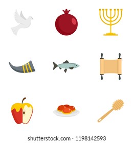 Rosh hashanah icon set. Flat set of 9 rosh hashanah vector icons for web design