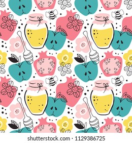 Rosh Hashanah (jewish new year) seamless pattern background design. Vector illustration