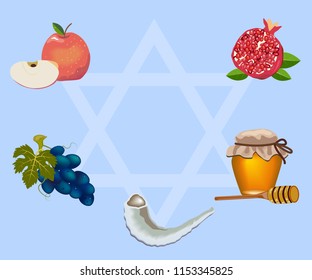 Rosh Hashanah (Jewish New Year). Symbols. card.