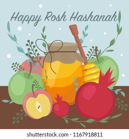 Rosh hashanah (jewish New Year holiday) concept. Traditional symbols