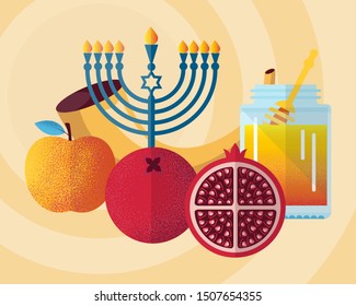 Rosh hashanah jewish new year holiday greeting card vector illustration