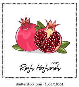 Rosh hashanah (jewish New Year holiday) greeting card template. Shana Tova Concept with pomegranates on white background.