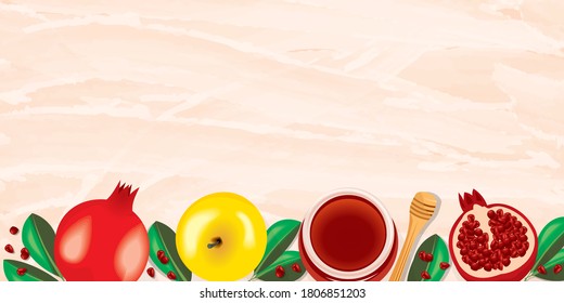 Rosh hashanah. Jewish New Year holiday concept. Traditional symbols