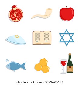 Rosh Hashanah Jewish New Year. Flat style.
Set of elements for the Jewish holiday. Vector illustration