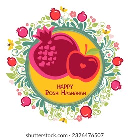 Rosh hashanah (jewish New Year holiday) concept. Traditional symbols. Template for postcard or invitation card, poster, banner. Horizont banner. Greeting, invitation card or flyer. Vector illustration