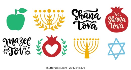 Rosh Hashanah Jüdische Neujahrskollektion von handgeschriebenen Schriften, Illustrationselemente, einzeln auf Weiß. Poster, Postkarte, Poster, Banner-Vorlagen