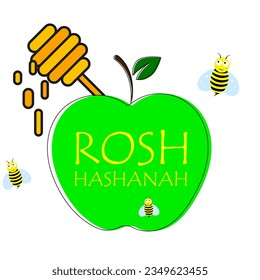 Rosh hashanah jewish new year apple bees honey, vector art illustration.