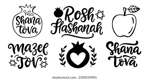 Rosh Hashanah Jewish New Year Greeting Card with hand written lettering, modern calligraphy, isolated on white. Poster, postcard, poster, banner template 