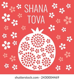 Rosh Hashanah Jewish New Year holiday greeting card design set with pomegranate and flowers. Vector illustration