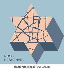 Rosh Hashanah is the Jewish new year. holiday. greeting with the words Shana tova on a red background. Christmas greeting card with the star of David. Pattern. emblem, israel, judaism, religion
