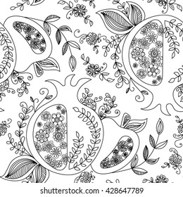 Rosh Hashanah (Jewish New Year) seamless pattern background. Hand drawn elements and hebrew text "Happy New Year" and " Happy holiday". Rosh Hashanah symbols. Vector illustration