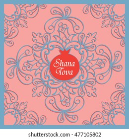 Rosh Hashanah - Jewish new year greeting card. Hand drawn vector greeting card with floral mandala. 