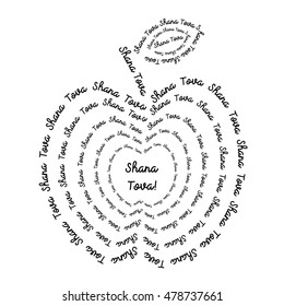 Rosh Hashanah - Jewish New Year. Apple made from lettering text Shana Tova - greeting text. Vector illustration