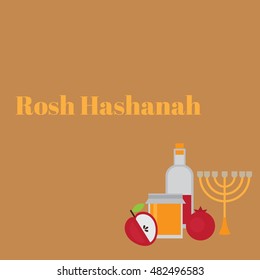 Rosh Hashanah Jewish New Year greeting card. Hebrew symbols. Judaism elements. Judaic religion