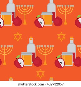 Rosh Hashanah Jewish New Year greeting card. Hebrew symbols. Judaism elements. Judaic religion