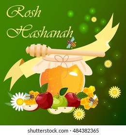  Rosh Hashanah jewish new year greeting card set design with hand drawing apple honey and pomegranate. Rosh Hashanah vector greeting card design for Jewish New Year. Rosh Hashanah celebration hashanah