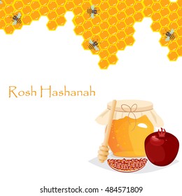 Rosh Hashanah jewish new year greeting card set design with hand drawing apple honey and pomegranate. Rosh Hashanah vector greeting card design for Jewish New Year. Rosh Hashanah celebration hashanah.