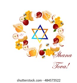 Rosh Hashanah jewish new year greeting card set design with hand drawing apple honey and pomegranate. Rosh Hashanah vector greeting card design for Jewish New Year. Rosh Hashanah celebration hashanah.