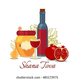 Rosh Hashanah jewish new year greeting card set design with hand drawing apple honey and pomegranate. Rosh Hashanah vector greeting card design for Jewish New Year. Rosh Hashanah celebration hashanah.