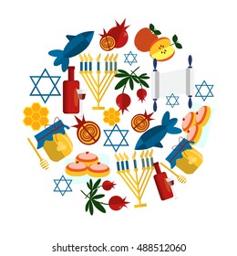 Rosh Hashanah jewish new year greeting card set design with hand drawing apple honey and pomegranate. Rosh Hashanah vector greeting card design for Jewish New Year. Rosh Hashanah celebration hashanah.