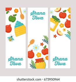 Rosh hashanah jewish new year holiday banner design set