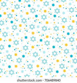 Rosh Hashanah Jewish New Year seamless pattern with confetti and stars on white background. Perfect for wallpaper and greeting cards