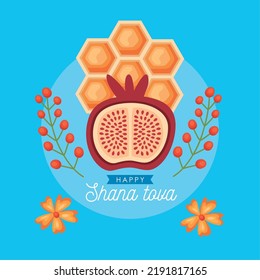 rosh hashanah lettering postcard with pomegranate