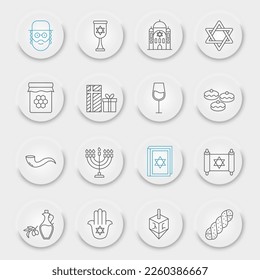 Rosh Hashanah line icon set, hanukkah collection, vector graphics, neumorphic UI UX buttons, Rosh Hashanah vector icons, jewish signs, outline pictograms, editable stroke