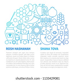 Rosh Hashanah Line Template. Vector Illustration of Outline Design.