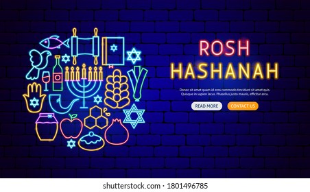 Rosh Hashanah Neon Banner Design. Vektorgrafik von Shana Tova Promotion.