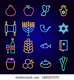 Rosh Hashanah Neon Symbole. Vektorgrafik von Shana Tova Promotion.