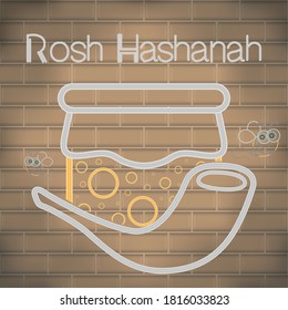 Rosh Hashanah neon poster with a tobacco pipe and honey glass - Vector