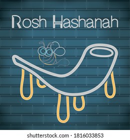 Rosh Hashanah neon poster with a tobacco pipe - Vector