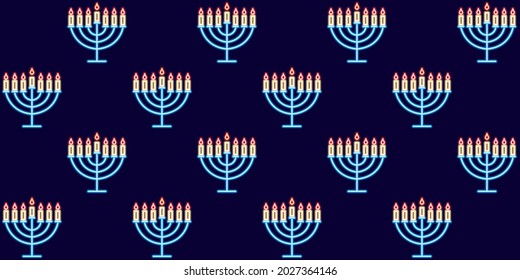 Rosh Hashanah neon seamless pattern. Jewish New Year background. Israel holiday concept.