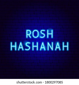 Rosh Hashanah Neon Text. Vector Illustration of Jewish Promotion.