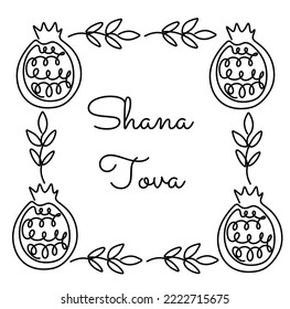 Rosh hashanah new year frame with  pomegranate in continuous line style