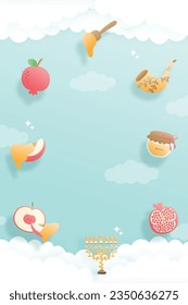Rosh Hashanah paper cut style. Vector illustration