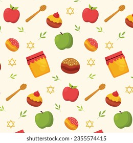 Rosh Hashanah-Muster. Rosh Hashanah Nahtlose Muster Hintergrund. Übersetzung aus Hebräisch - Frohes neues Jahr. Jüdisches Neujahrskonzept. Vektorgrafik. Muster für Poster, Banner. Shana tova.