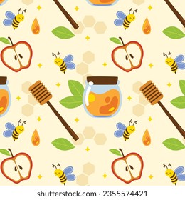 Rosh Hashanah pattern. Rosh Hashanah Seamless Pattern background. Translation from Hebrew - Happy New Year. Jewish New Year concept. Vector illustration. Pattern for Poster, Banner. Shana tova.