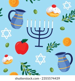 Rosh Hashanah-Muster. Rosh Hashanah Nahtlose Muster Hintergrund. Übersetzung aus Hebräisch - Frohes neues Jahr. Jüdisches Neujahrskonzept. Vektorgrafik. Muster für Poster, Banner. Shana tova.