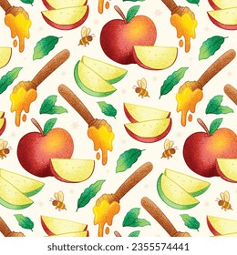 Rosh Hashanah pattern. Rosh Hashanah Seamless Pattern background. Translation from Hebrew - Happy New Year. Jewish New Year concept. Vector illustration. Pattern for Poster, Banner. Shana tova.