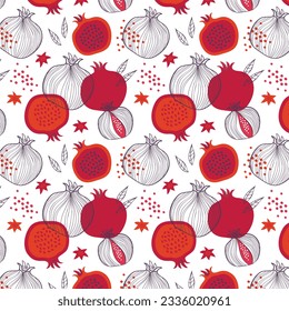 Rosh Hashanah pattern template with hand drawn pomegranate branches. Shana Tova Lettering. Translation from Hebrew - Happy New Year