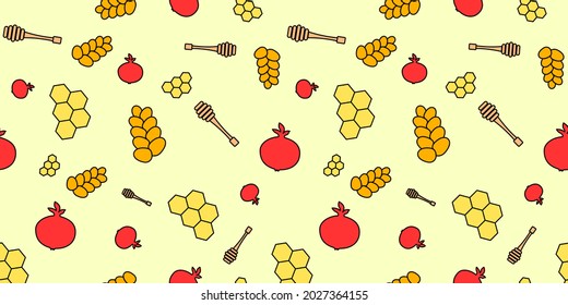 Rosh Hashanah seamless pattern. Jewish New Year background. Israel holiday concept.