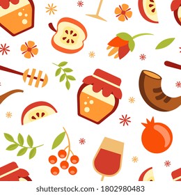 Rosh Hashanah Nahtloses Muster mit Symbolen des jüdischen Neujahrsfeiertags, Design-Element kann für Stoffe, Tapeten, Verpackung Vektorgrafik verwendet werden