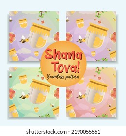 Rosh Hashanah. Seamless pattern with symbols of Jewish New Year Leaves Flower Bee and bowl of Honey Paper cut template. Design for Autumn, thanksgiving day,Holiday, Advertisement, Banner.